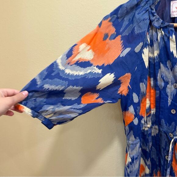 Tuckernuck Banjanan Blue Red Cotton Ikat Long Sleeve Mini Dress XS - Picture 11 of 12